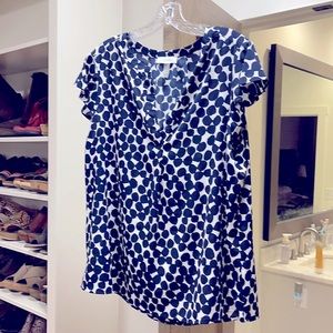 Navy and White v neck style blouse